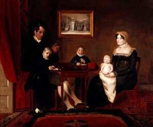 Ritratto di gruppo di una famiglia non identificata in un interno domestico, c.1815-20